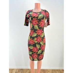 NEW LuLaRoe Julia Dress Bodycon M Black Red Flower Floral Green Black